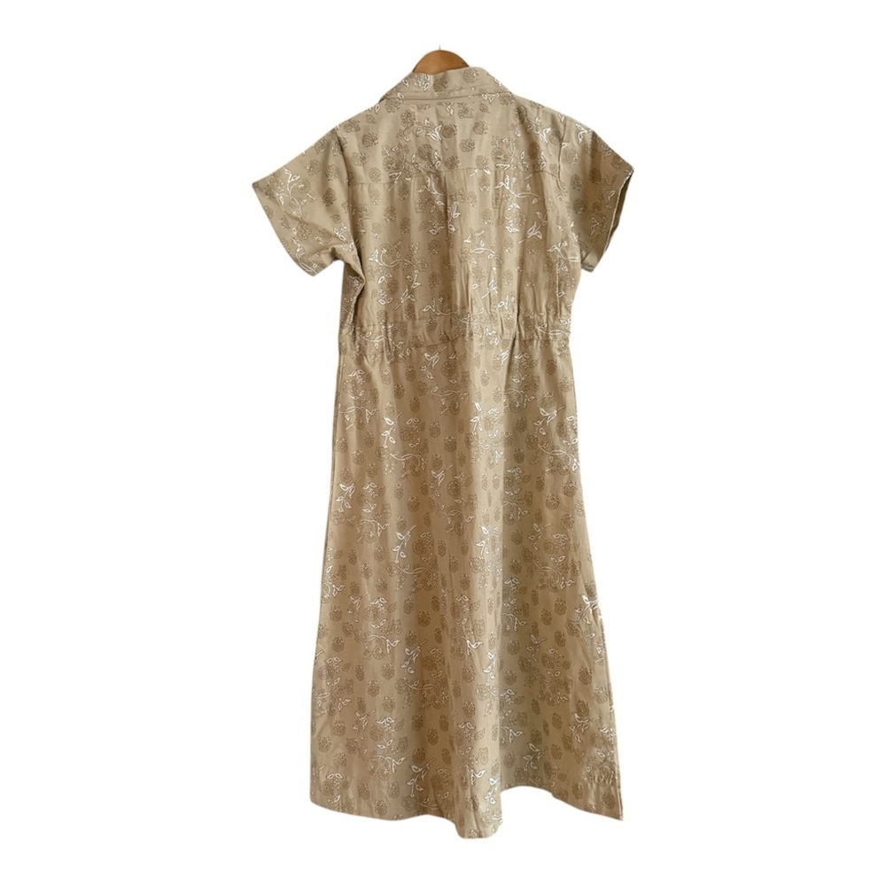 Bani Women Floral Shirt Dress Midi Cotton Tie Waist Beige M - Picture 4 of 10
